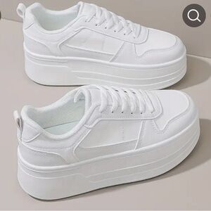 White Platform Sneakers with Textured Material and Laces (spice girl platforms)